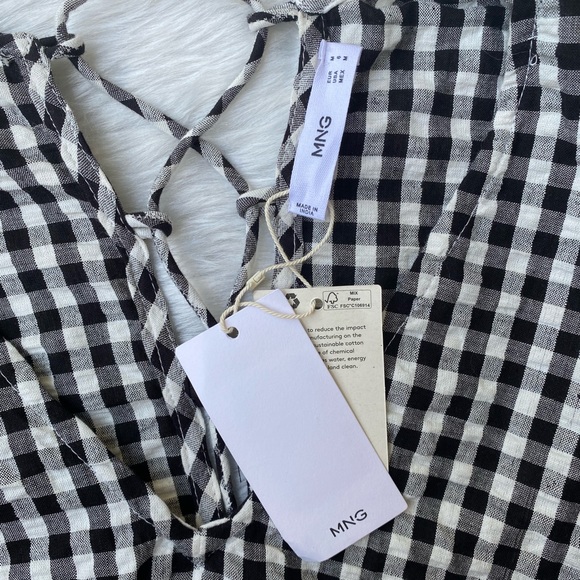 MANGO white&black checked cotton A-line midi dress. - Picture 7 of 9